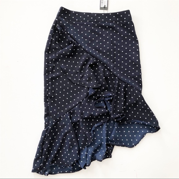 Nasty Gal Navy Blue Polka Dot Ruffle Midi Skirt - Picture 3 of 7
